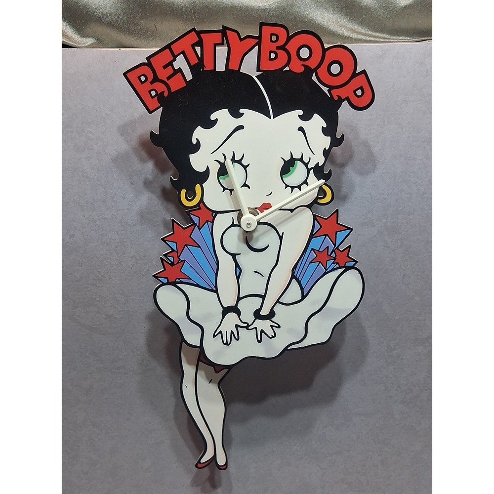 Vintage Betty Boop Clock Pendulum Legs  Red and Blue Stars, White Dress Tested